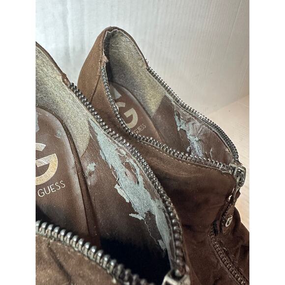 Guess Size 8.5 Brown Peep Toe Full Zip Stiletto High Suede HeelsParty - Picture 4 of 11